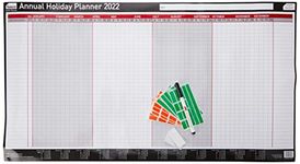 Sasco 2022 Annual Holiday Year Wall Planner with wet wipe Pen & sticker pack, Black & Red, Poster Style, 750W x 410Hmm, 2410168