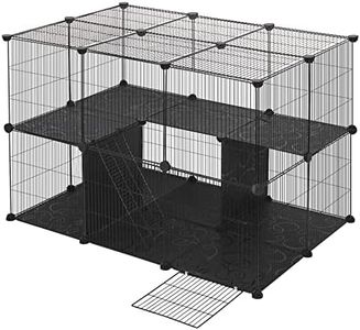 EUGAD Cage Cochon d'Inde, Cage Hamster, Enclos Lapin Intérieur avec Fond, Enclos Modulable avec Porte en Métal et PP, Noir 105x70x70cm