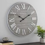 FirsTime & Co. Gray Emmett Shiplap Wall Clock, Large Vintage Decor for Living Room, Home Office, Round, Plastic, Farmhouse, 27 inches