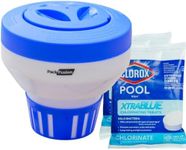 PackFusion Pool Care Bundle: Floating Chlorine Dispenser for Pools Bundle with Two 3 INCH TABS Chlorinating Tablets - Ideal for All Swimming Pools