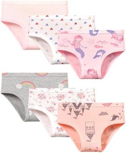 GRPSKCOS Girls Underwear, 6 Pack Toddler Kids Underwear 100% Cotton Panties for 2-8 Years Girls(01 Mermaid Castle, 5-6 Years)