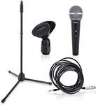 Pyle Professional Handheld Dynamic Microphone Kit - Unidirectional Vocal Wired Microphone w/Carry Bag, Metal Mic Stand, Holder/Clip & 16.4ft XLR Audio Cable to 1/4'' Audio Connection PDMIC88ST,Black