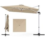 TANGZON 3M Cantilever Garden Parasol, Square Offset Patio Umbrella with Cross Base, Vent Top, Crank Handle, 360° Rotation & Tilt Function, Outdoor 8-Rib Hanging Sun Shade Roma Umbrella (Beige)