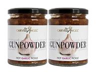 The Carved Angel - Gunpowder Hot Garlic Pickle - Add Flavour to any Meat or Vegetable Dish, Perfect for Stir Fry, Filling for Baked Potatoes, Roasting Chicken - 325g Twin Pack