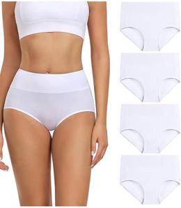 wirarpa Women's Cotton Underwear Panties High Waisted Full Briefs 4 Pack Ladies No Muffin Underpants White 5X-Large