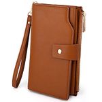 UTO Women's RFID Blocking Large Capacity PU Leather Clutch Wallet 21 Card Slots Holder with Wristlet Brown CA