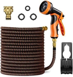 VonHaus Expandable Garden Hose – 50FT Flexible Hose Pipe with 10-Pattern Spray Nozzle & 1/2" and 3/4" Brass Fittings – 4-Layer Latex Kink Free Design Wall Mounted Heavy Duty Retractable Water Hose