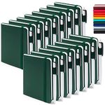 feela 15 Pack Pocket Small Notebooks Bulk, Mini Cute Notepads Hardcover College Ruled Lined Journals with Pen Holder for School Business Memos, with 15 Black Pens, 3.5”x 5.5”, A6, Dark Green