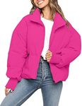 MEROKEETY Women's 2024 Winter Long Sleeve Zip Puffer Jacket Pockets Baggy Short Coats, HotPink, L