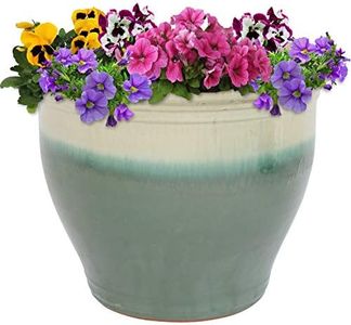Sunnydaze 18-Inch Studio Large Ceramic Planter - Indoor or Outdoor Plant Pot with Drainage Holes - Seafoam Glazed Finish