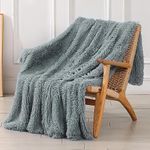 Decorative Extra Soft Faux Fur Blanket Twin Size 70"x78",Solid Reversible Fuzzy Lightweight Long Hair Shaggy Blanket,Fluffy Cozy Plush Fleece Comfy Microfiber Fur Blanket for Couch Sofa Bed,Light Gray