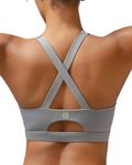 RUNNING GIRL Sports Bra for Women, Criss-Cross Back Strappy Sports Bras High Support Yoga Bra with Molded Cups(3027_Grey_M)