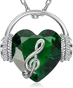 GELVTIC Necklaces for Women Birthstone Earrings Crystal Music Note Necklace Heart Ring CZ Jewelry Set Valentine Birthday Gift for Her Mom Wife(NL72-Emerald Green)