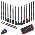 UwinVwin 16PCS Magnetic Nut Driver Set, SAE & Metric Nut Driver Set with 6 inch Long Shank Nut Drivers for Impact Drills, 1/4" Hex Shank, Magnetic Sockets Set, Includes Storage Bag