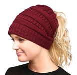 Dans Merchandise Women's Flex Beanie Ponytail Hat (Burgundy_Free Size)