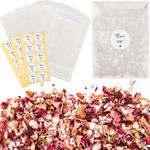 Tenare 50 Sets Wedding Confetti Bags Kit for 45-50 Guests, Includes Natural Dried Flower Confetti Dried Rose Petals Glassine Paper Bags Wedding Confetti Stickers for Wedding Anniversary (Elegant)