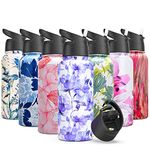 Stainless Steel Insulated Water Bottle - THILY Triple Insulated 32 oz Leakproof Wide Mouth Water Flask with 2 Lids and Straws, Keep Hot 12 Hours Cold 36 Hours, BPA Free, Durable, Iridaceae