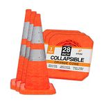 Collapsible Orange Traffic Safety Cone - 28 Inch - Heavy Duty Reflective Traffic Cones for Roadside Emergency and Vehicle Safety - for Parking, Caution Signs, Construction, Road Crews (3)