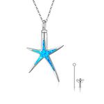 Starfish Cremation Urn Necklace for Women S925 Sterling Silver with Blue Opal Memory Keepsake Funeral Pendant Necklace Funnel Filler Memorial Jewelry Gifts for Girls