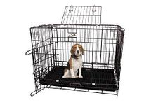 RvPaws Dog Cage - Powder Coated, Double Door Folding Metal Cage/Crate/Kennel with Removable Tray for Dogs, Cats and Rabbits (Black-Silver, Length-36 Inch)