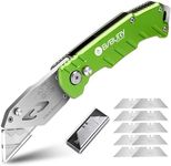 Utility Knife, BIBURY Upgraded Version Heavy Duty Box Cutter, Pocket Carpet knife with 10 Replaceable SK5 Stainless Steel Blades, Belt Clip, Easy Release Button, Quick Change and Safety Lock-Green