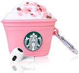 Meyaar Cute Silicone Case Compatible with Airpods 3rd Generation Case (2021), Two Part Design with Carabiner Hook, for Apple AirPods (3rd Generation) Case (Coffee Cup Strawberry)