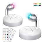 Bonlux Battery Spotlights Indoor with Remote Control,Wireless LED Spot Light,2 Pack Mini RGB Picture Light Dimmer Timer Lights with 13 Light Colors for Cabinet Art Display Party Painting Statue