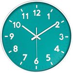 JENLYSTIME 12 Inch 3D Number Modern Wall Clock,Round Bright Colorful Dial,Non Ticking Silent Quartz Battery Operated Wall Clocks,Easy to Read Simple Style Decor Clock for Bedroom,Kitchen(Teal)