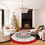 U'Artlines Christmas Washable Round Area Rug 6 ft Colorful Christmas Tree Deer Bell Laundry Rug Runner Non Slip Winter Soft Throw Rugs Carpet for Entryway Living Room Bedroom