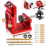 Pocket Hole Jig Kit for Beginners, Adjustable 15° Aluminum Woodworking Jig with Depth Stop & Dual-Scale Slider, Includes Drill Bit, 3-in-1 Hole Jig Kit for Cabinets, Furniture & DIY Table Leg Assembly