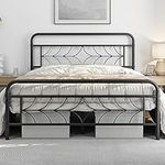 Yaheetech 4ft6 Double Bed Frame Metal Platform Bed with Storage/Sparkling Star-Inspired Design Headboard/Solid Slatted Bed Base/No Box Spring Needed Black