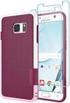 Gamemi Galaxy S7 Case with 2 Pack HD Screen Protector, One-Piece Anti-Slip Rugged Soft TPU Bumper Ultra Slim Shockproof Case Cover for Samsung Galaxy S7 - Wine