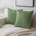 SHITURRE Decorative Throw Pillow Covers for Couch Bed Sofa Livingroom, Sage Green Square Cushion Covers Corduroy Striped Pillowcases for Boho Home Décor(18"x18", 2 Packs)