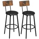 HOOBRO Bar Stools with Backrest, Set of 2 Bar Chairs, Counter Stools with PU Upholstery, Breakfast Stools with Footrest, for Kitchen, Living Room, Bar, Rustic Brown and Black BF31BY01G1