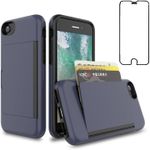 Asuwish Phone Case for iPhone 6/6s/7/8/SE 2020 with Screen Protector Cover and Credit Card Holder Stand Hybrid Cell i Phone7case Phone8case Six Seven 6a i6 i7 i8 7s 8s SE2020 SE2 2 Women Men Navy Blue