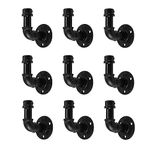 Home TZH Bathroom Towel Hooks for Hanging 9 Pack Vintage Industrial Pipe Towel Holder Black Wall Mounted Heavy Duty Hook Decorative for Farmhouse Kitchen (9, Black)