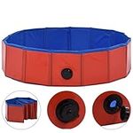 vidaXL Foldable Dog Swimming Pool - Red 31.5"x7.9" PVC - Anti-Slip, Portable & Durable Paddling Pool for Indoor/Outdoor Use