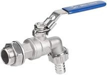 Faucet Ball Valve, Stainless Steel Ball Valve, Hose 1/2 Inch Faucet Tap, Weldless Bulkhead TNP 13mm Barb, with Blue Locking Handles, for Water Oil and Gas