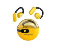 Transformers Open Ear Headphones Earbuds Wireless Bluetooth 5.4 30h Playtime Gaming Noise Canceling Earbuds Wireless with Mic Earhooks Over Ear Headphones Waterproof for Sport Android/iOS Yellow