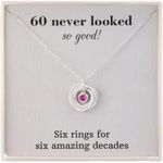 RareLove 60th Birthday Gifts For Women Jewellery,925 Sterling Silver 6 Rings Sapphire Birthstone Necklace,60 Birthday Gifts for Mum Best Friends,Six Rings for Six Decades, Gold Sterling Silver Silver,