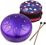 Musfunny Steel Tongue Drum 6 inch 8 Notes Handpan Drum C-Key Percussion Instrument with Music Book Bag Mallets Wiping Cloth for Musical Education Concert Yoga Gift (Purple)