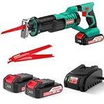 Reciprocating Saw, HYCHIKA 18V Cordless Saw with 2x2000mAh Batteries, 0-2800SPM Variable Speed Electric Saw, 2 PCS Saw Blades, 1 Hour Fast Charger, LED Light, Ideal for Wood and Metal Cutting