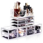 Dream Master Makeup Organizer 4 Pieces Acrylic Jewelry and Cosmetic Storage Display Boxes with 9 Drawers