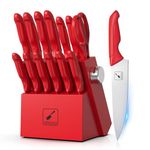 imarku Knife Set with Block, Sharp Knife Set with Built-in Sharpener, Japanese Stainless Steel Kitchen Knife Set with Non-Slip Ergonomic Handle, Dishwasher Safe, 14 PCS Best Father's Day Gift, Red