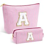 SEFORICO Initial Makeup Bag - Pink Makeup Bag Cosmetic Bag Make Up Bag Travel Toiletry Bag Cosmetic Travel Bag Monogram Cute Makeup Bag for Girls, Birthday Gifts for Women Personalized Gifts (Pink A)