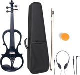 Cecilio 4/4 CEVN-1BK Solid Wood Electric/Silent Violin with Ebony Fittings in Style 1 - Full Size - Black Metallic