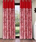 Fashion String 2 Pieces Solid Patch Floral Blossoms Eyelet Polyester Door Curtains - 7 Feet, Maroon