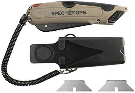 Spec Ops Tools Safety Knife Box Cutter, Includes Holster & Lanyard, 3% Donated to Veterans, black/tan