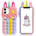 VUNAKE for iPhone 12 Case iPhone 12 Pro Case for Kids Girls iPhone 12 Fidget Phone Case Poppet Soft Silicone Shockproof Protective Case Heavy Duty Bumper Case Cover for iPhone 12/12 Pro - Unicorn