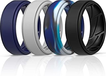 ThunderFit Silicone Wedding Ring for Men (Black, Dark Grey, Navy Blue, Dark Red, 14.5-15 (23.82mm))